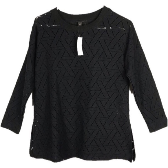 Banana Republic NEW With Tags Black 3/4 Pointelle Geometric Top Small - Picture 2 of 8